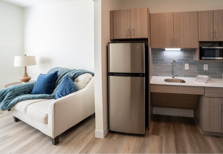 Kitchenette With Refrigerator at Memory Care Facility