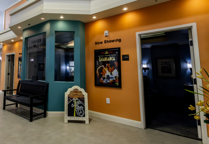 Theater Entertainment Area at Main Street in a Memory Care Facility Theater Entertainment Area at Main Street in a Memory Care Facility