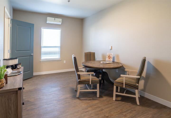 Private Dining Area With Table Seating for Resident Meals at Assisted Living Facility Private Dining Area With Table Seating for Resident Meals at Assisted Living Facility