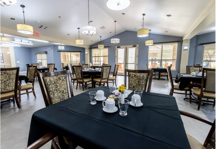 Dining Area With Table Settings at Memory Care Facility Dining Area With Table Settings at Memory Care Facility